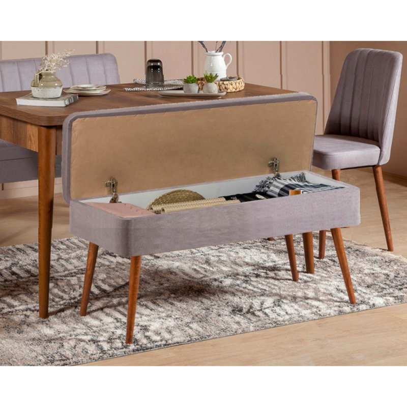 Karyana Modern Extendable Dining Table & Chairs Set (4 Pieces), Walnut & Grey, Table: 50.8 x 29.5 x 31.5 inches, Open: 64.2 x 29.5 x 31.5 inches | 100% Melamine Coated Particle Board, Velvet Chairs | Stylish & Functional for Dining Rooms