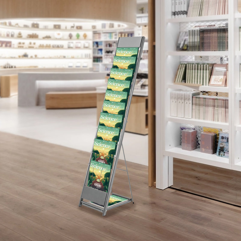 56"H 10 Tier Magazine Holder Newspaper Display Stand Detachable Rack