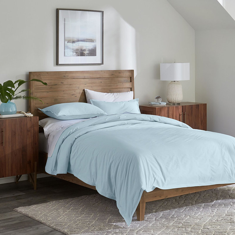 Ensemble d'édredon en coton Love Supima, Édredon simple et 1 taie décorative, Bleu clair