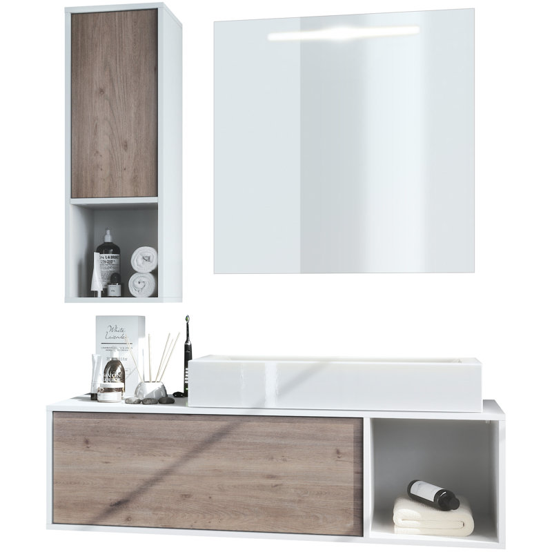 Jezelle Wall Bathroom Storage Furniture Set, Nordic oak, With sink, without tap