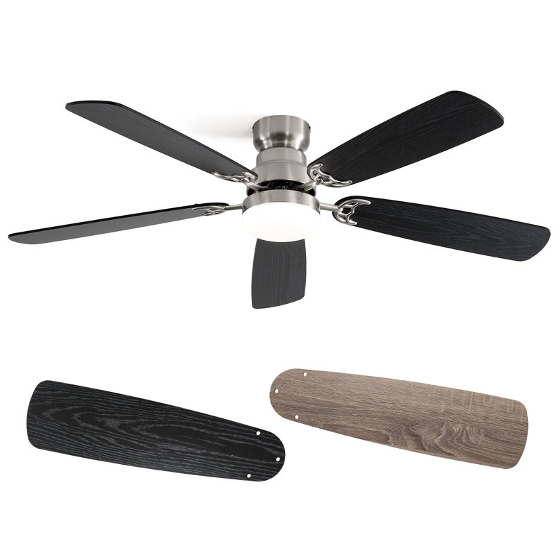 Sofucor 52" 5-Blades Standard Ceiling Fan with LED Lights and Remote Control-Nova, Nickel with Black Blades