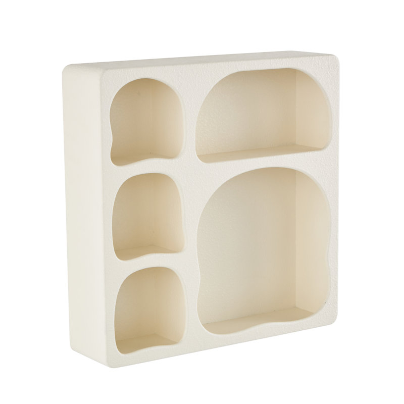 Wood 5 Shelf Geometric Wall Shelf, Cream