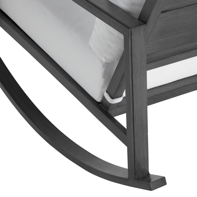 Chaise berçante d'extérieur en aluminium forgé Avondale, Perigold Linnaeus Spring, Welt + bourre standard, Gris ardoise