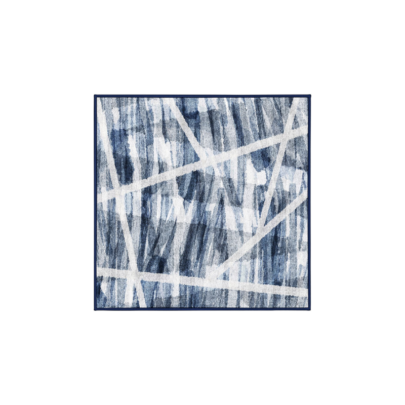 Tapis bleu / blanc tissé à la main Adelaja, Rond 6 pi