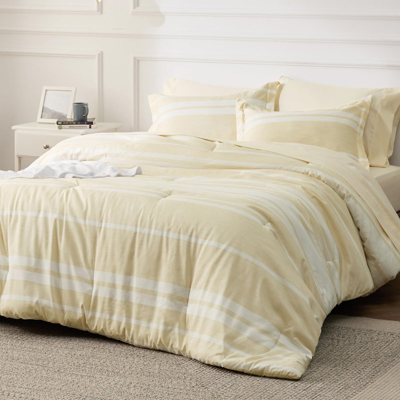 Bedsure Striped All Season Bed In A Bag, Beige, Full Comforter + 6 Additional Pieces