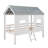 Twin Size Low Loft House Bed With Roof And Two Front Windows , White