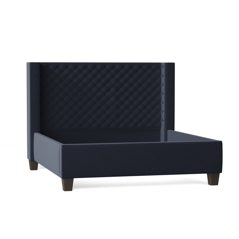 Bren Upholstered Wingback Bed, Queen, Savona Fuchsia, Brown Mahogany