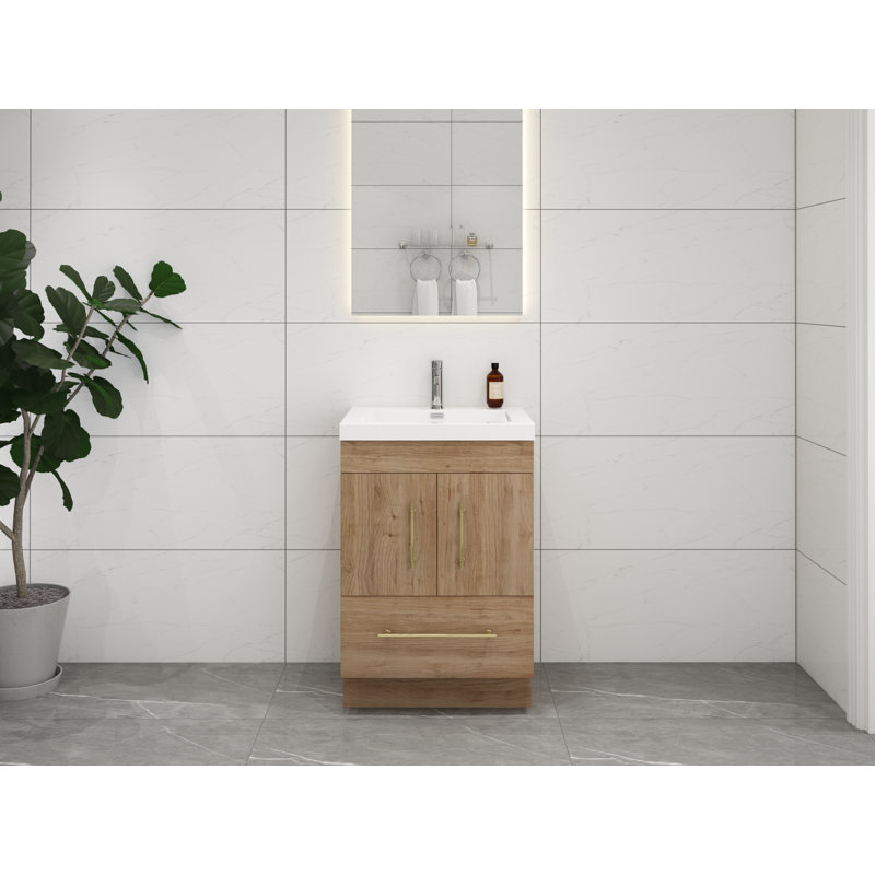 Ensemble de meuble-lavabo simple 24 po Carliss, Naturel / chêne, Or