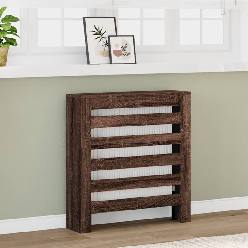 Small Radiator Cover, Brown Oak, 78 x 20 x 82 cm, Horizontal Slats