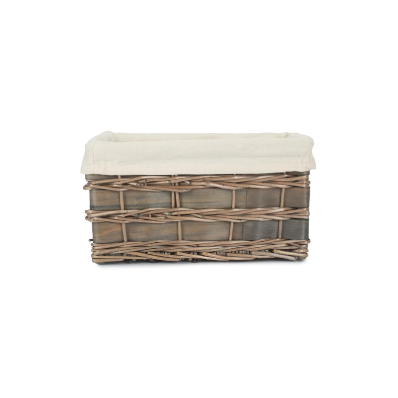Wicker Lined Scandi Style Storage Basket, Grey Scandi/White, 17cm H x 33cm W x 20cm D