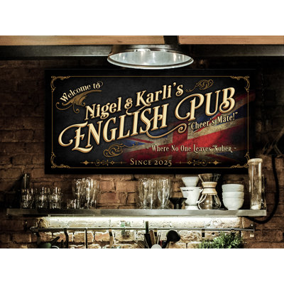 English Pub Sign Family Name Personalized on Canvas