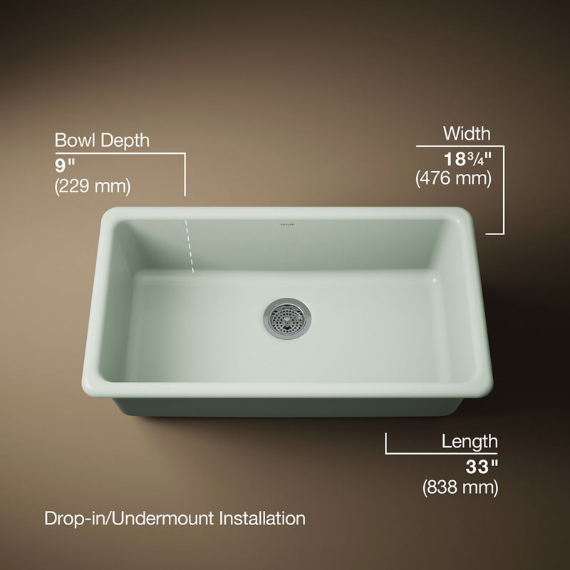 Évier de cuisine à double fixation L 33 po x l 19 po IronTones, Vert Aspen