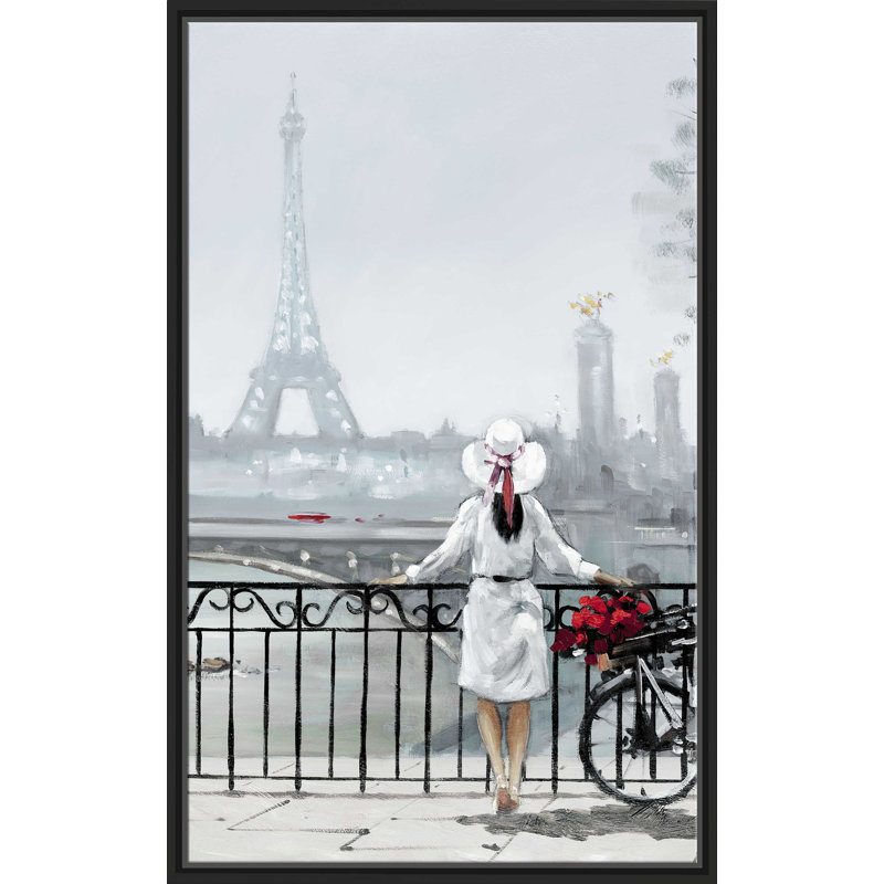Dame à Paris - Peinture, L 27,5 po x H 43,5 po, Cadre noir