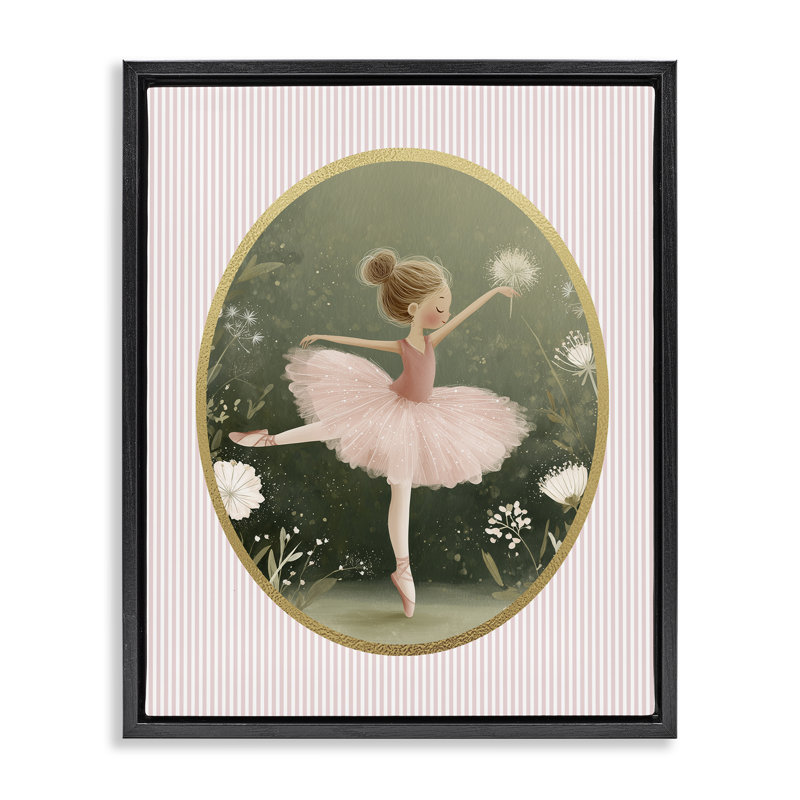 Cadre flottant vert et rose avec ballerine, design par Christine Simpson Art, H 21 po x l 17 po, Cadre flottant noir de jais