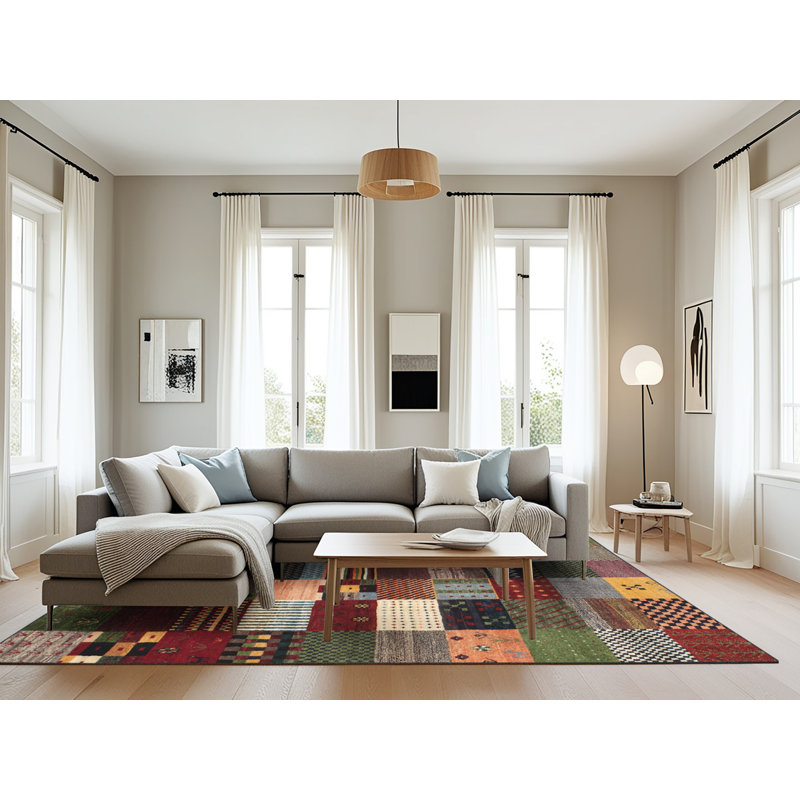 Tapis contemporaine vert/brun/rouge, Rectangle 8 pi x 12 pi