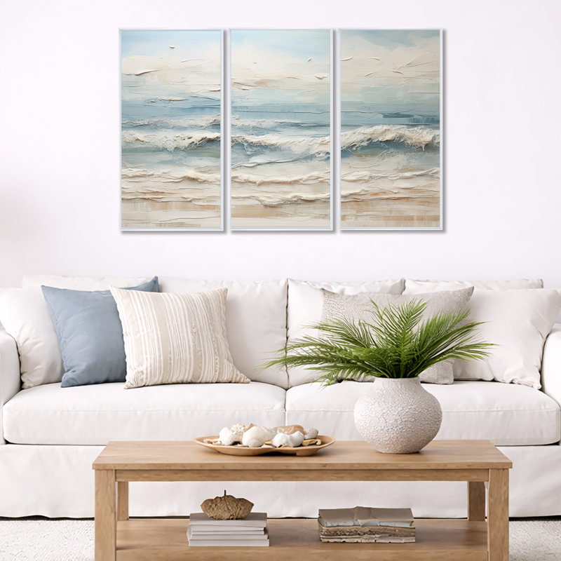 Robitaille - Ensemble d'art mural plage, H 28 po x l 36 po x P 1 po, Cadre flottant blanc