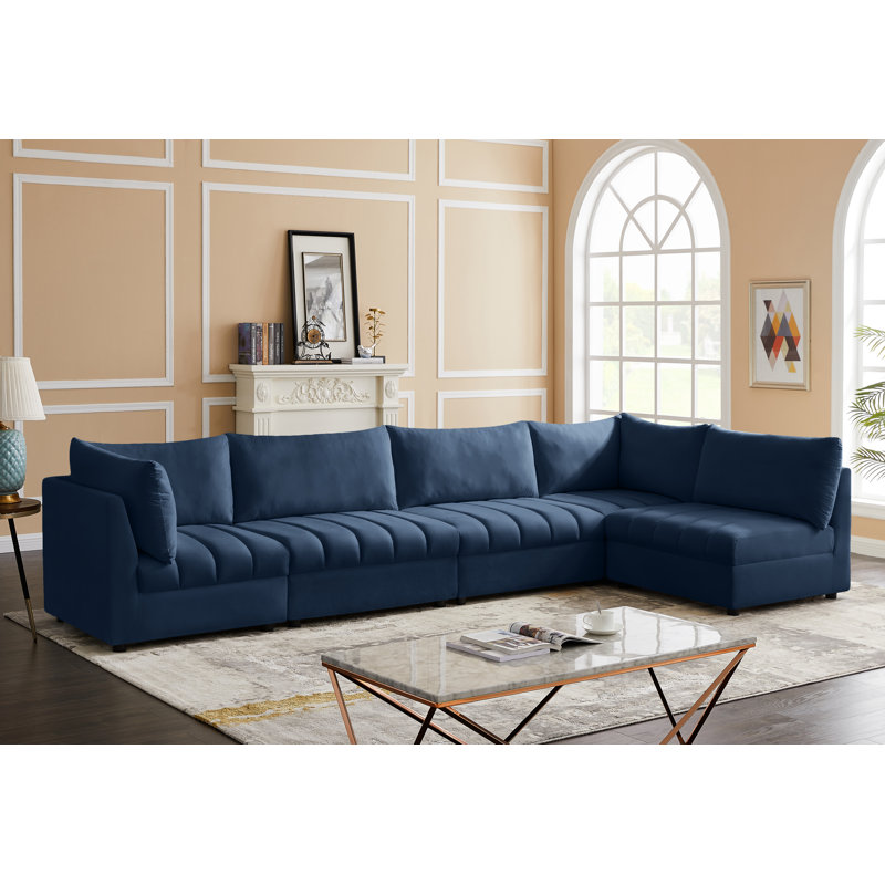 Hallelujah Velvet L-Shaped Sectional Reversible, Navy Velvet
