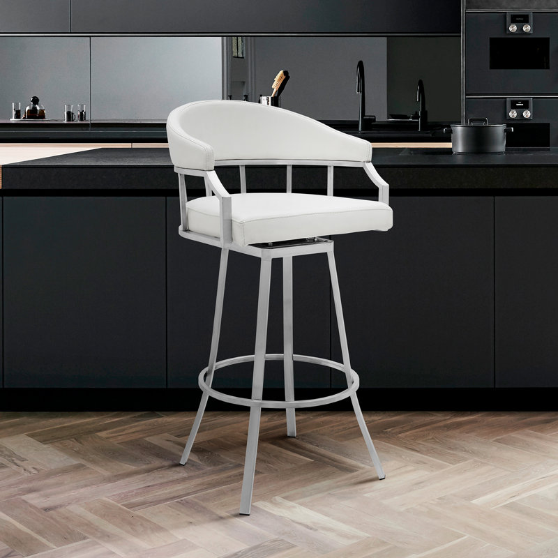 Tabouret de bar Heuvelton, Acier inoxydable brossé, Noir, Hauteur du comptoir (siège d'une hauteur de 26 po