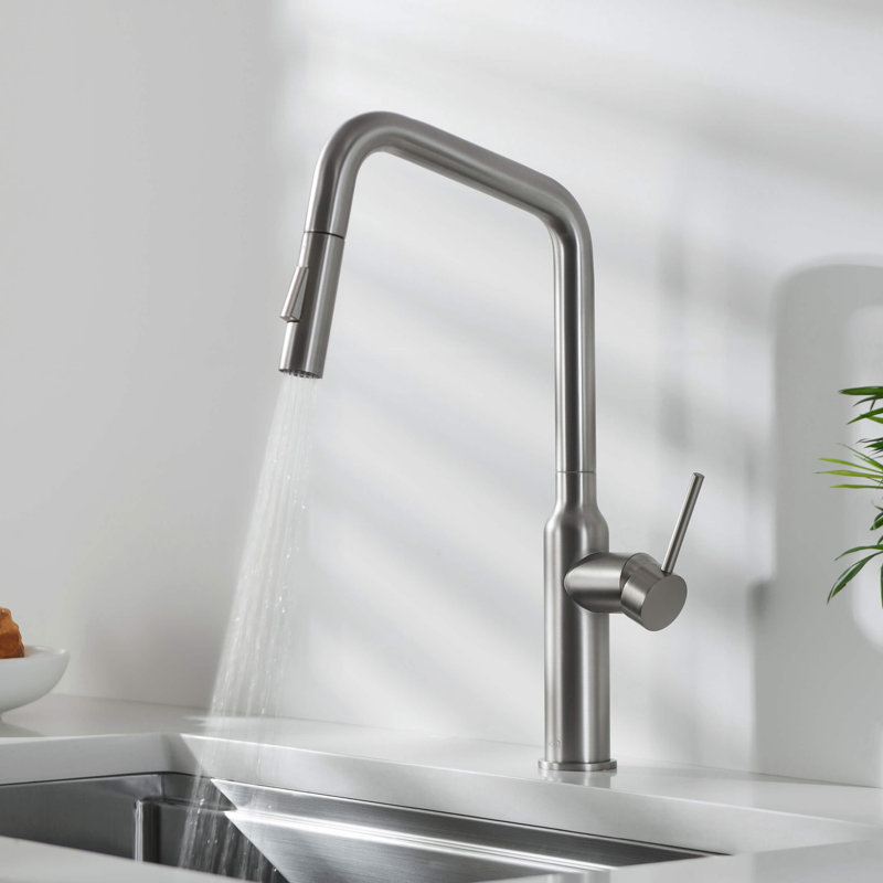 KIBI Macon Pull Down Kitchen Faucet, Brushed Nickel, Without Soap Dispenser
