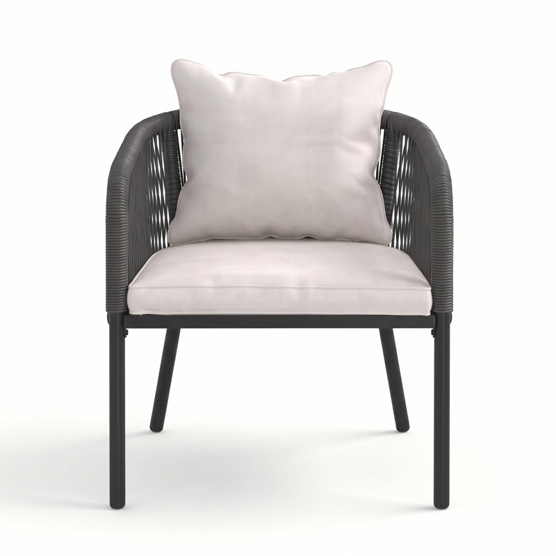 Fauteuil de salle à manger de patio moderne en rotin en PE avec coussins, Blanc, Gris