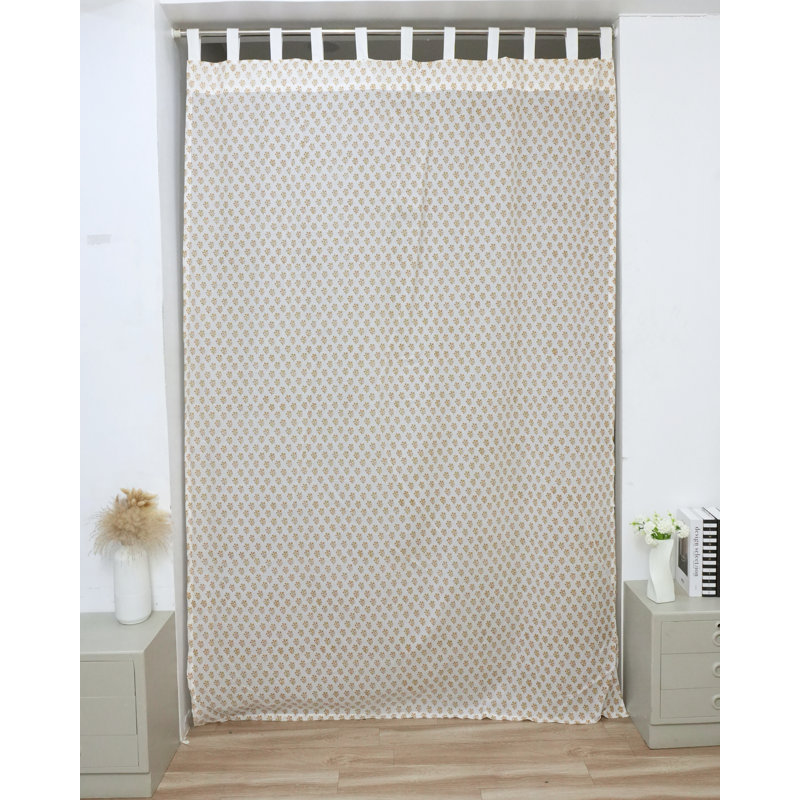 Rideau en coton imprimé à la main à motif rayé pour l'intérieur de la maison Laheriya, Brun, 54" W X 132" L