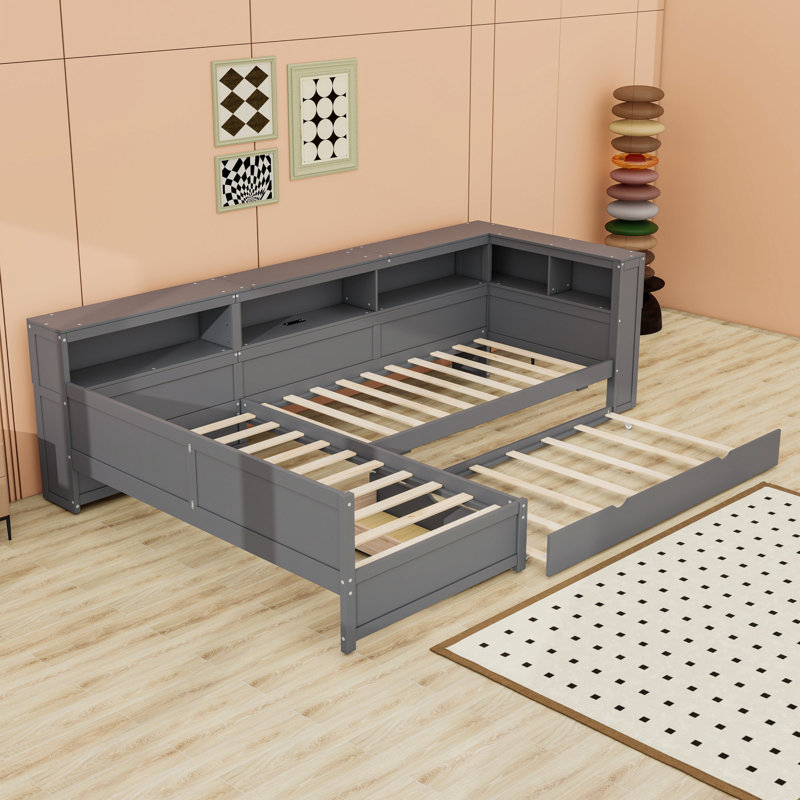 Latitude Run® 1 Drawer Wood Twin L-Shaped Platform Bed with Twin ...