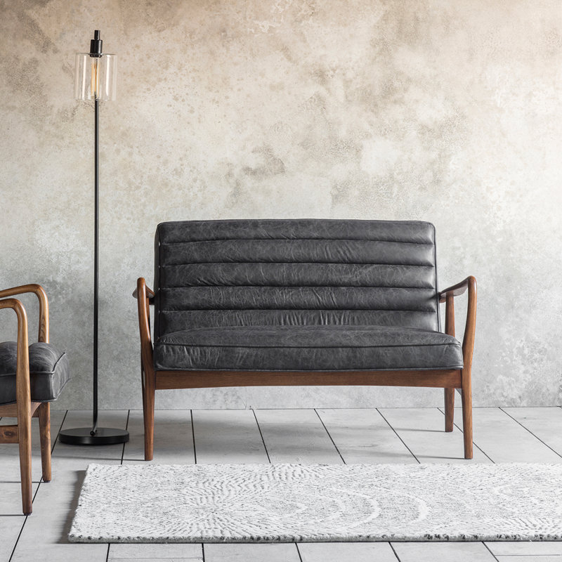 Cassidee 2 Seater Top Grain Leather Loveseat, Ebony