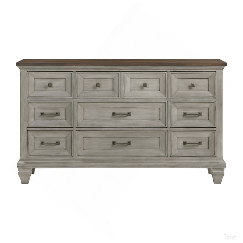 Ensemble de mobilier de chambre à coucher neuf tiroirs à finition grise et brune antique 1pc