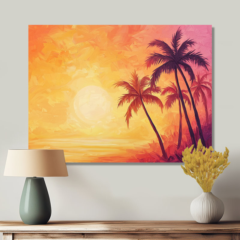 Coucher de soleil Oasis Palm Trees II - Décoration murale palmiers, 12" H x 20" W, Toile tendue, Ne s’applique pas