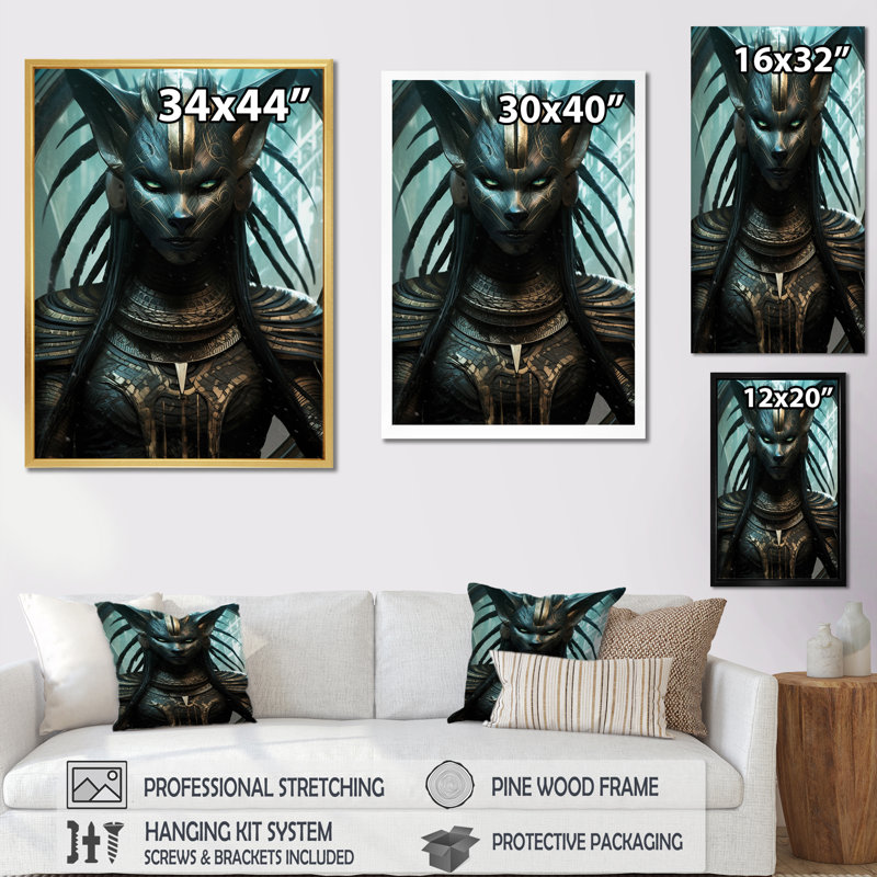 Ancien chat égyptien déesse bastet, reproduction d'art sur toile, Cadre simple blanc, H 44 po x l 34 po x P 1,5 po