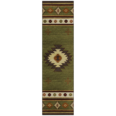 Tapis vert / brun / beige en polyester tissé à la machine intérieur / extérieur Binford