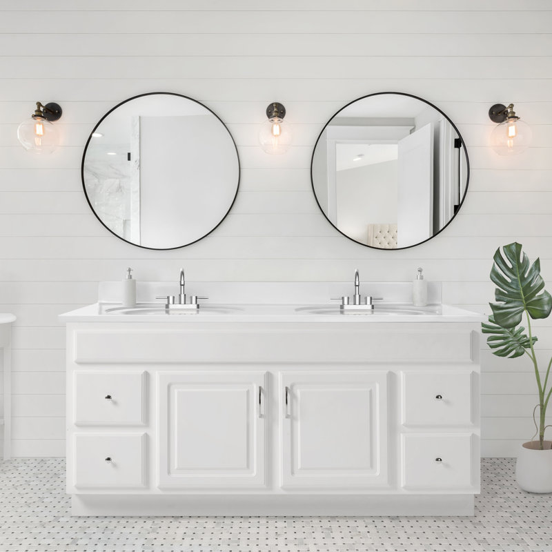 Cultured Marble Vanity Top with Two Sinks and Backsplash, Solid White