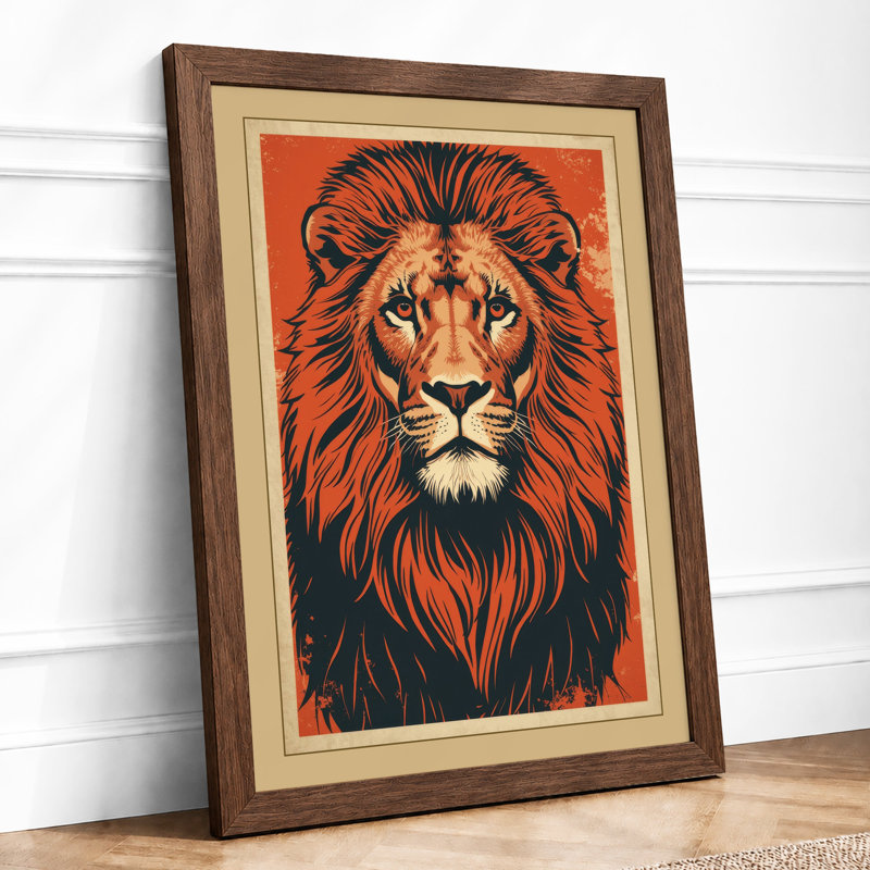 Lion Face Graphic - Framed Print, A1 - 84.1 x 59.4 cm, Walnut
