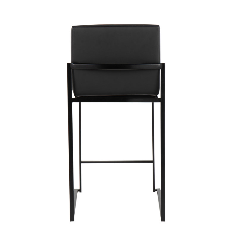 Tabouret de bar et de comptoir à dossier haut Ernestine, Similicuir noir, Tabouret de comptoir (siège d'une hauteur de 26 p