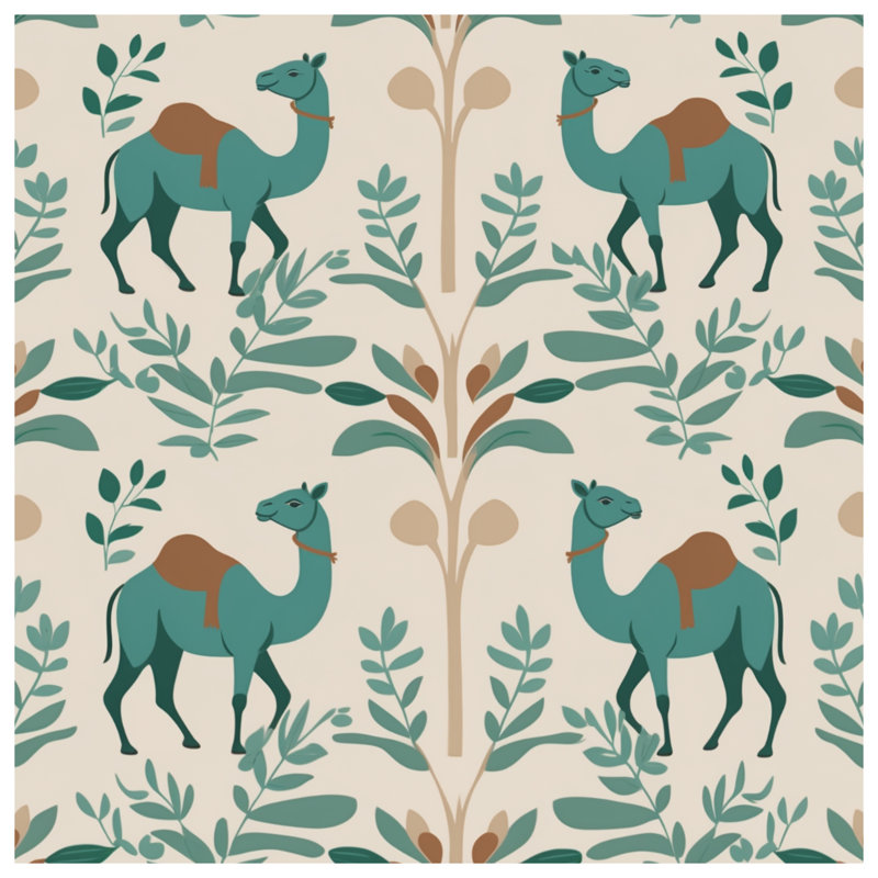 Chameaux sarcelle avec feuillage, coussins décoratifs double face, 14 X 14 pouces