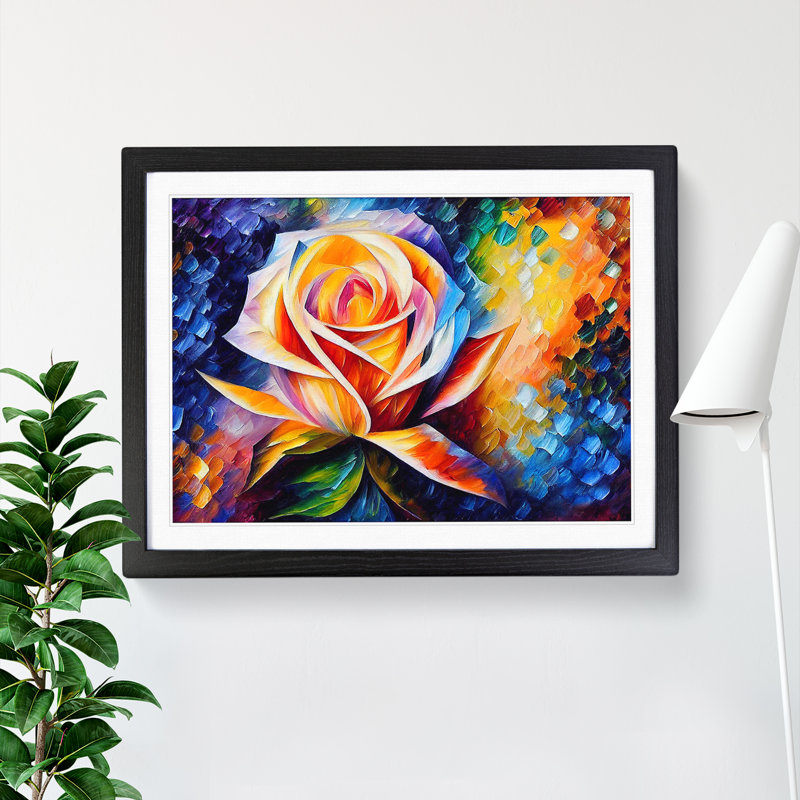 XH1022-7559X Rose Flower Vol.1 Abstract - Single Picture Frame Painting, 46cm H x 64cm W x 2cm D, Black