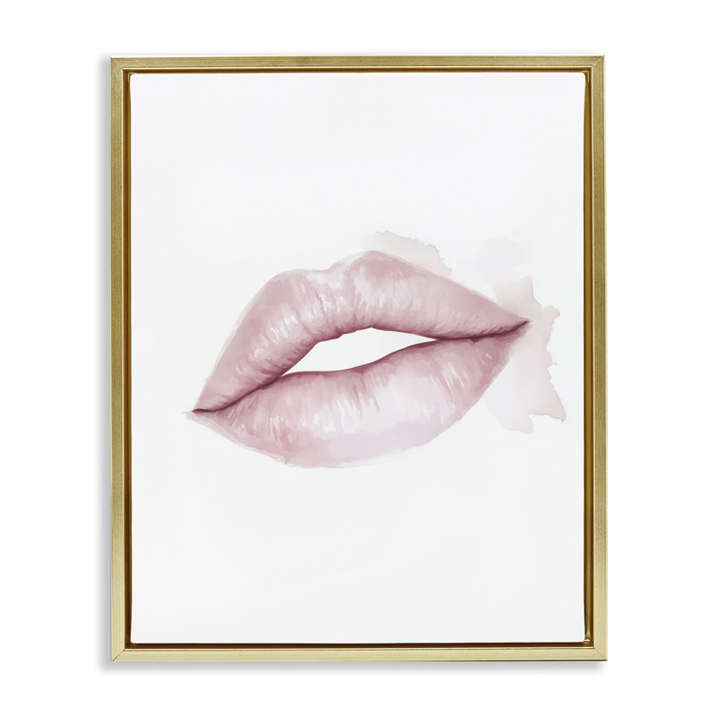 Cadre flottant aquarelle avec lèvres roses, design par Christine Simpson Art, H 31 po x l 25 po