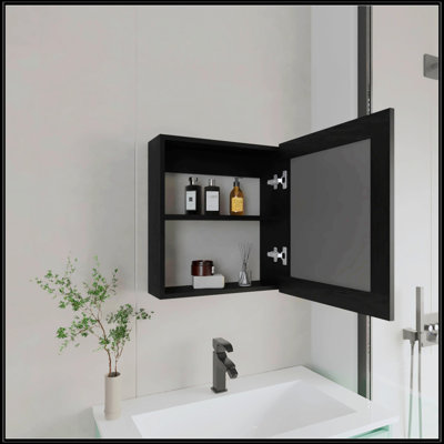 Armoire à pharmacie noire avec miroir inclus