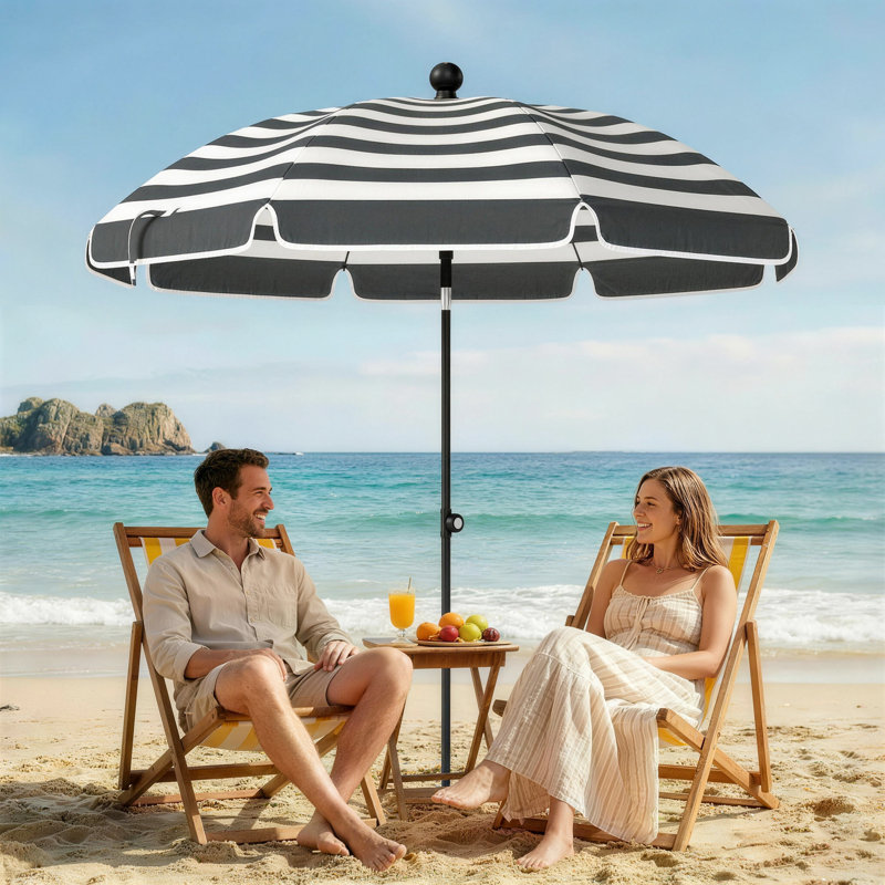 177cm Beach Parasol, Black Striped