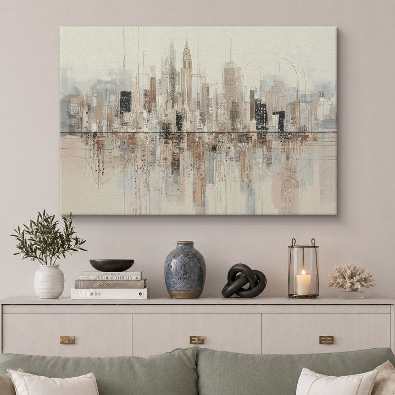 Art moderne de réflexion de la ville moderne, photos de bureau, impression sur toile encadrée, 32" H x 48" W x 1.5" D