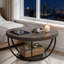 Table basse ronde, table basse circulaire en bois à 2 niveaux de 31,7 po avec tablettes de rangement, table d'appoint moderne pour le salon-876429737