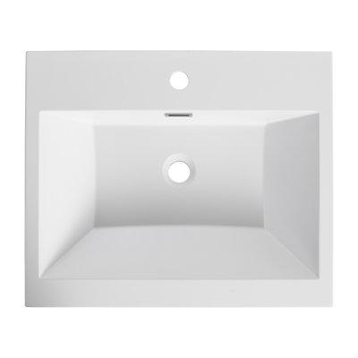 Lavabo de salle de bain 24 po en blanc brillant, évier décoratif et moderne, avec un design élégant