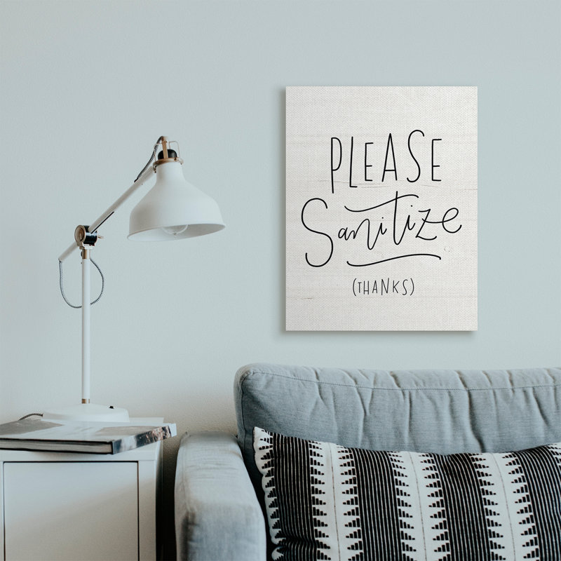 Veuillez désinfecter la phrase, texte rustique minimal, H 30 po x l 24 po, Toile tendue