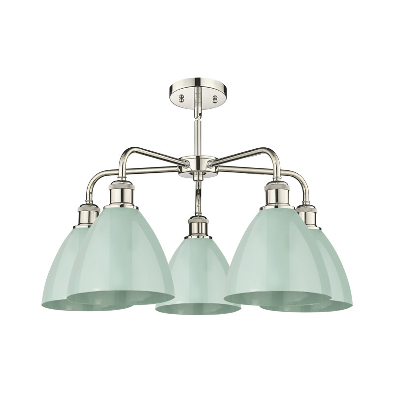 Lustre en dôme à 5 lumières Trickett, Nickel poli, Écume de mer