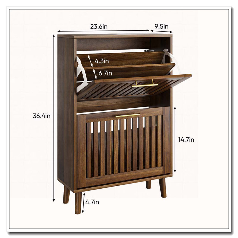 Shoe Cabinet, Medieval Modern Independent Shoe Cabinet, Fence Shoe Cabinet With 2 Flip Drawers