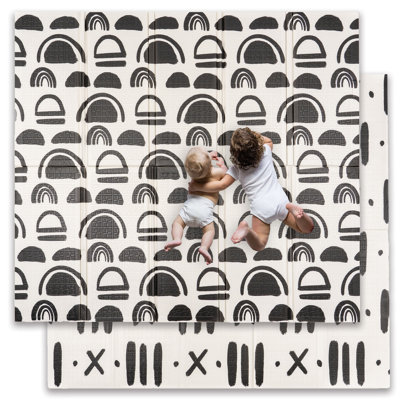 JumpOff Jo Baby Play Mat - Extra Large Folding Foam Play Mat for Infants, Babies, Toddlers, Waterproof, Double-sided (77" x 70") - Black and White