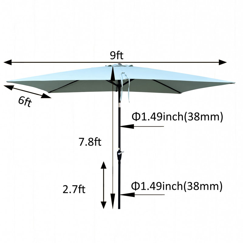 6x9ft Outdoor Umbrella, Weather With Easy Crank And Tilt, Garden Shade Option Canopy Easy Tilt Operations, For Backyard