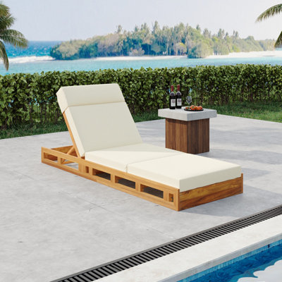 ENSEMBLE DE CHAISE LONGUE AVEC APPUI-TÊTE, BOIS D'ACACIA AVEC COUSSINS DE SALON RÉSISTANT À L'EAU (BEIGE ET 3 PLIERS ET 4 po) - VERSION ASSORTIE GRIS FONCÉ / crème disponible