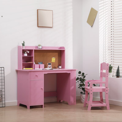 Ensemble multifonctionnel de bureau et de chaise - Table d'étude en bois avec huche, tablettes de rangement, tiroir, armoire
