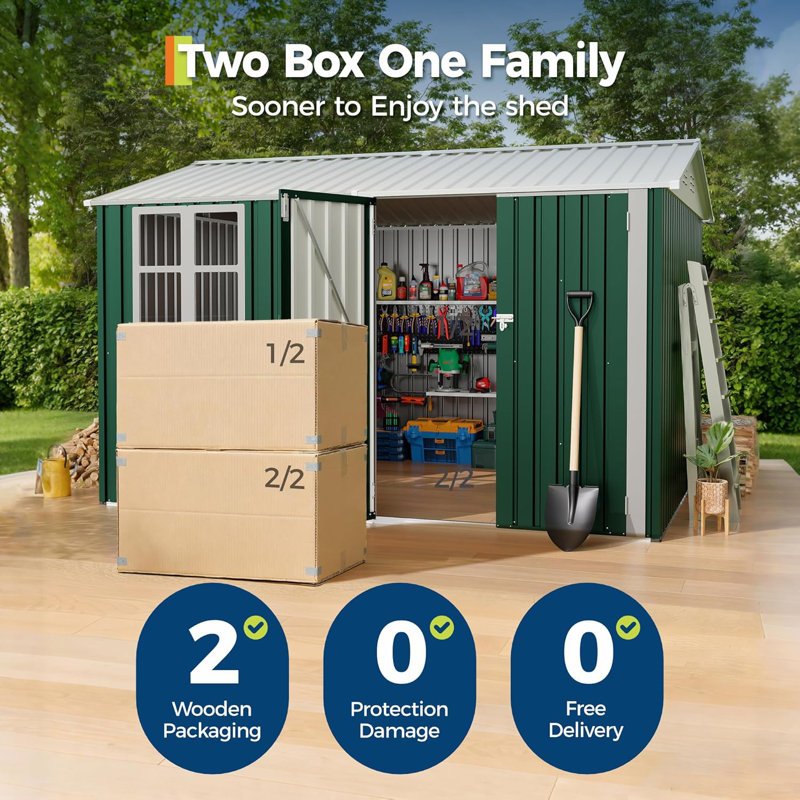 10x8 Ft Green Weather Resistant Outdoor Storage Shed 450 Cubic Feet Gable Roof Grid Window Multi Use For Bikes Lawn Mowers Patio Supplies And Pet Shelter